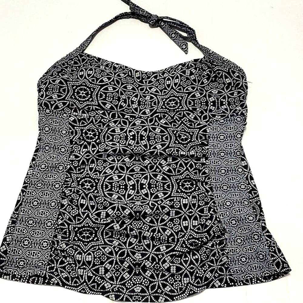 Merona Black & White Medallion Print Ruched Modest Tankini Swimsuit Top S